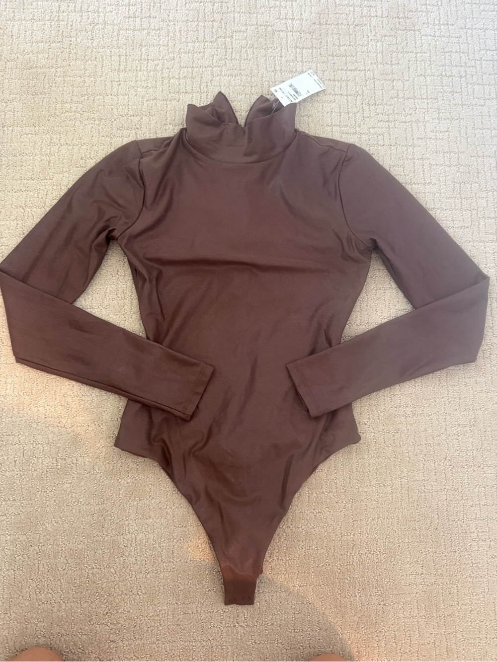Women’s Long Sleeve faux suede Brown Turtleneck One-Piece Bodysuit -NWT